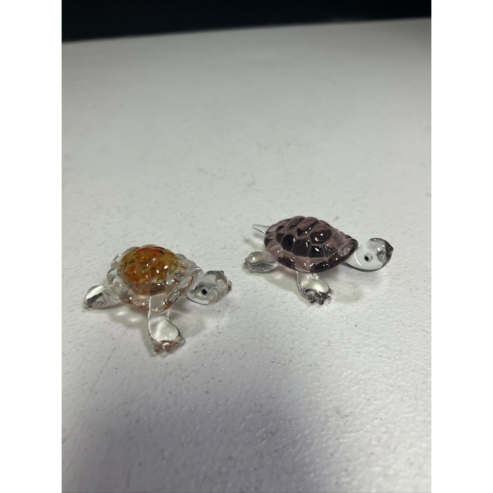 Pair Of 2 Lenox TURTLE TRIO Art Glass Turtles
